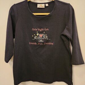 Quacker Factory "Girls Night Out" Black 3/4 Sleeve Small